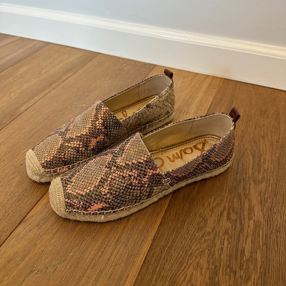 Sam Edelman Snake-Print Espadrille Flats in Brown and Tan
